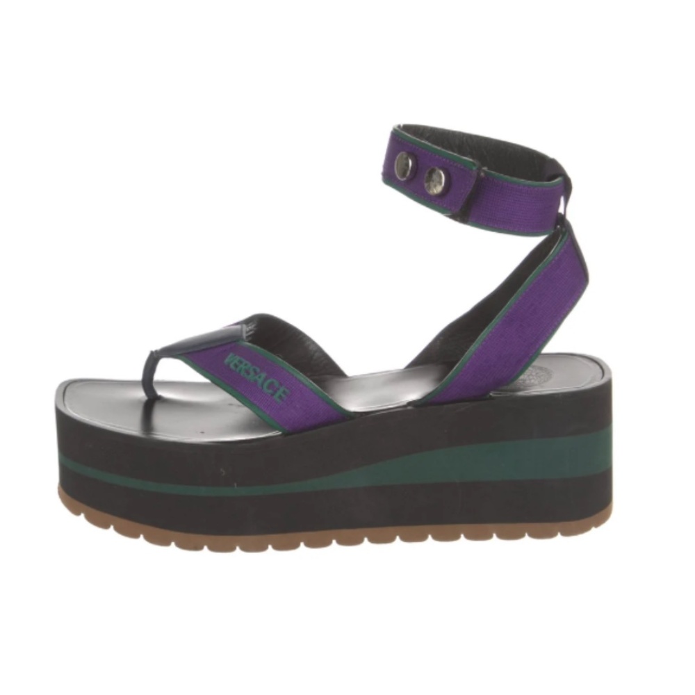 VERSACE Leather Grosgrain Trim Sandals